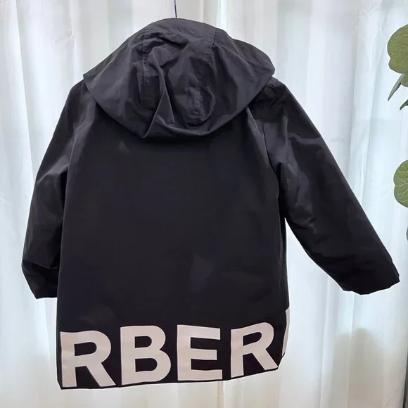 Burberry Kids Layered Logo Print Water Repel Coat Over Orange Logo Bomber Jacket
